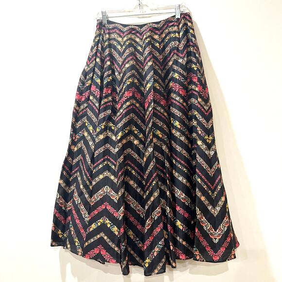NWT La Fuori 100% silk flare midi skirt medium boho floral print side zip - Picture 2 of 9